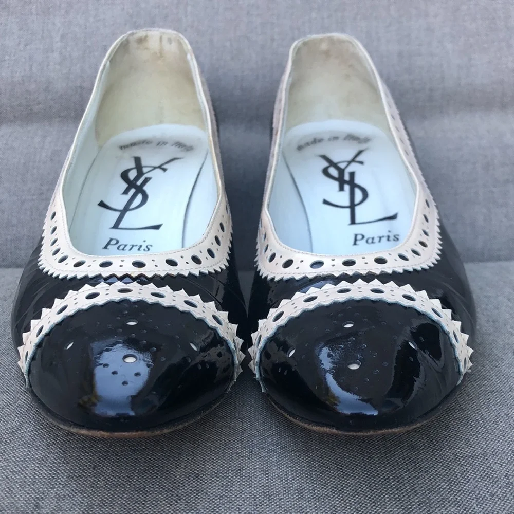 YSL Vintage Patent Spectator Pump in Ivory & Black - Picture 6 of 13